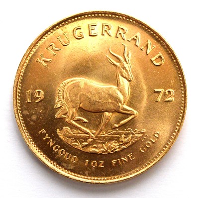 Lot 218 - South Africa 1oz fine gold Krugerrand, 1972.