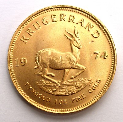 Lot 234 - South Africa 1oz fine gold Krugerrand, 1974.