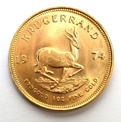 Lot 225 - South Africa 1oz fine gold Krugerrand, 1974.
