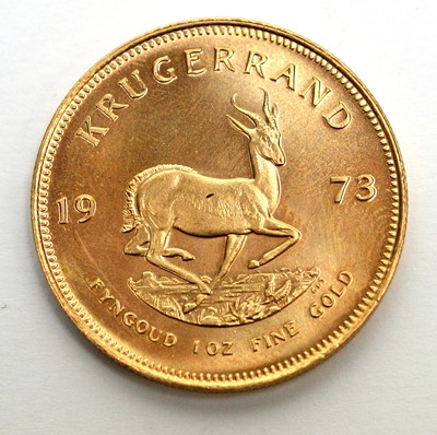 Lot 219 - South Africa 1oz fine gold Krugerrand, 1973.