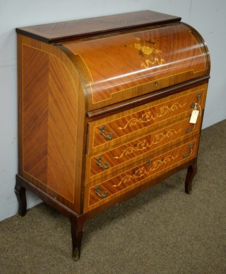 Lot 1 - A reproduction kingwood and marquetry inlaid writing bureau