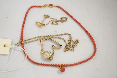 Lot 305 - A selection of jewellery and a wrist watch.