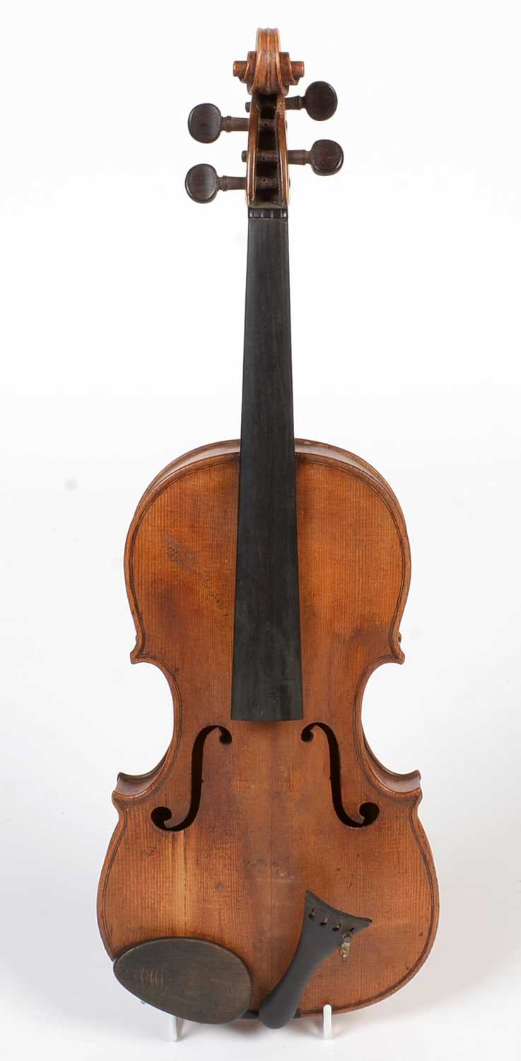 28 - 19th Century Violin, mahogany case and three bows.