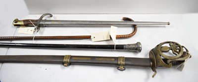 Lot 496 - A walking stick, a walking cane, sword and bayonet