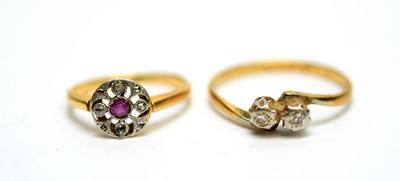 Lot 172 - A ruby and diamond ring; and a diamond ring