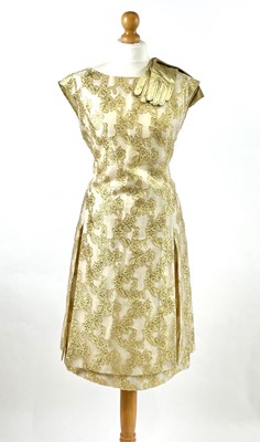Lot 1243 - 1950s two-piece gold brocade wiggle skirt and over-dress