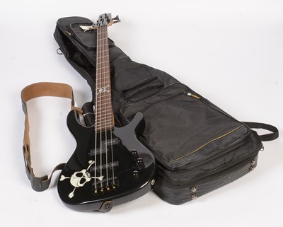 Lot 86 - A Squier MB-4 Skull and Crossbones Bass Guitar