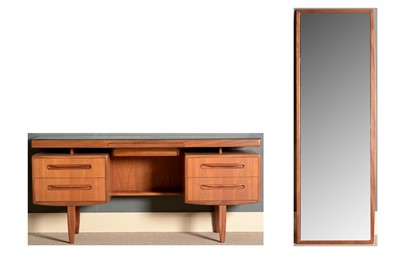 Lot 420 - G-Plan: a teak dressing table, and matching wall mirror (converted).