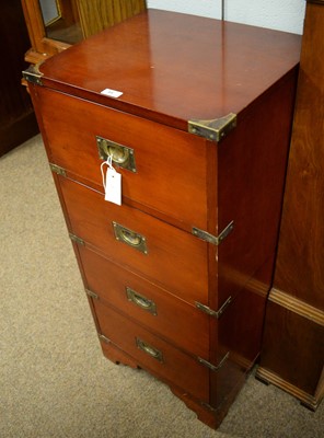 Lot 84 - A 20th Century teak and brass bound campaign style chest.