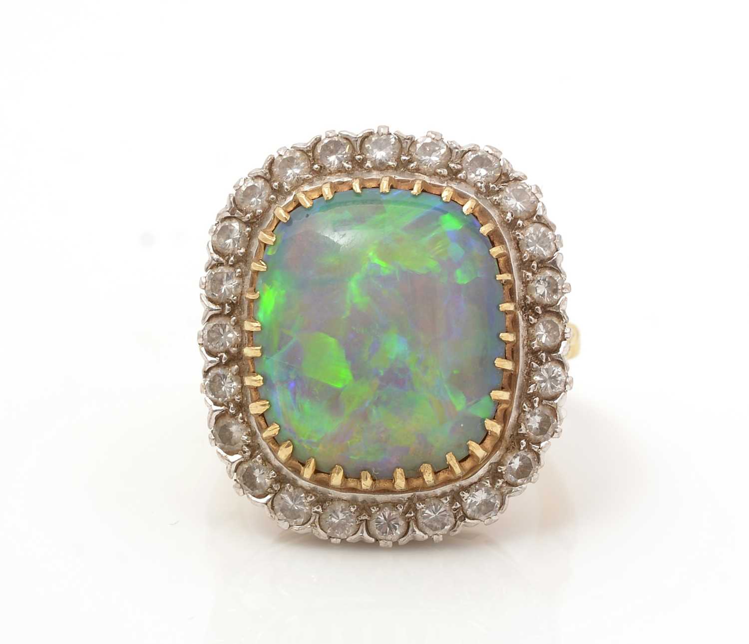 Lot 481 - A black opal and diamond cluster ring