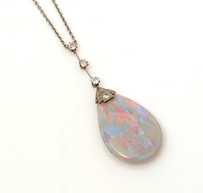Lot 484 - A mid 20th Century opal and diamond drop pendant necklace