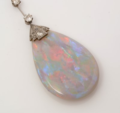 Lot 484 - A mid 20th Century opal and diamond drop pendant necklace
