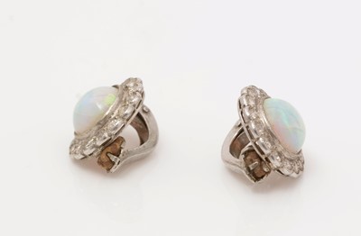 Lot 490 - A pair of late Victorian opal and diamond cluster earrings