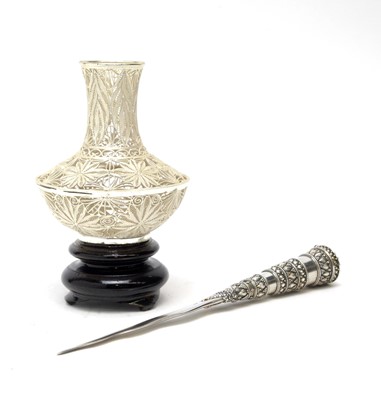 Lot 619 - Chinese silver vase by SuHai, and a letter opener