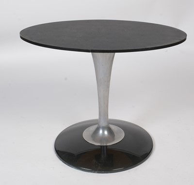 Lot 377 - Chromcraft USA; a 1970's smoked glass tulip table, with four swivel dining chairs.