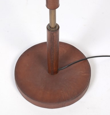 Lot 428 - David Hunt Lighting:  a Saddler luxury brown leather effect and brass floor lamp.