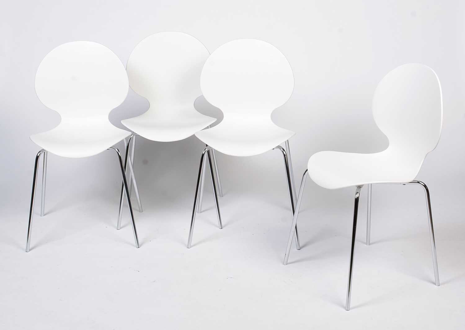 Lot 405 - Galvano Tecnica: four Italian white plastic shell chairs.