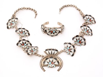 Lot 892 - A Native American Old Pawn silver necklace and bangle