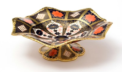 Lot 785 - A Royal Crown Derby 'Imari' pattern stemmed circular comport.