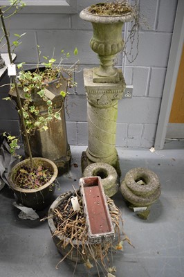 Lot 573 - A selection of stone composite garden planters and accessories.