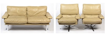 Lot 427 - Tim Bates for Pieff: a 'Mandarin' three-piece suite in cream leather and chrome.