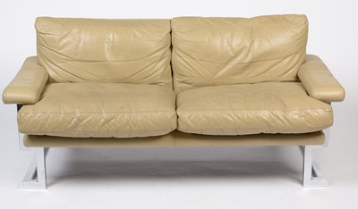 Lot 427 - Tim Bates for Pieff: a 'Mandarin' three-piece suite in cream leather and chrome.