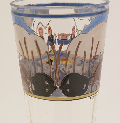 Lot 437 - Pair Portuguese Art Deco enamelled glass vases
