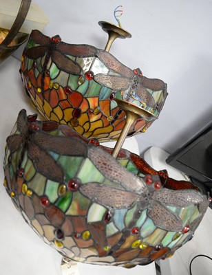Lot 278 - A pair of Tiffany-style lamp glass ceiling light shades.