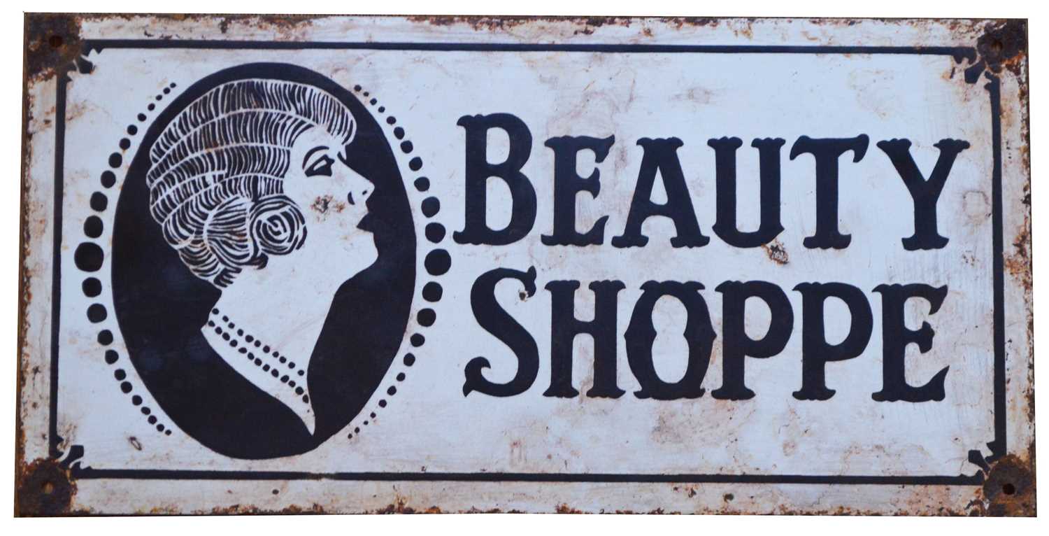 Lot 718 - Beauty Shoppe enamel advertising sign