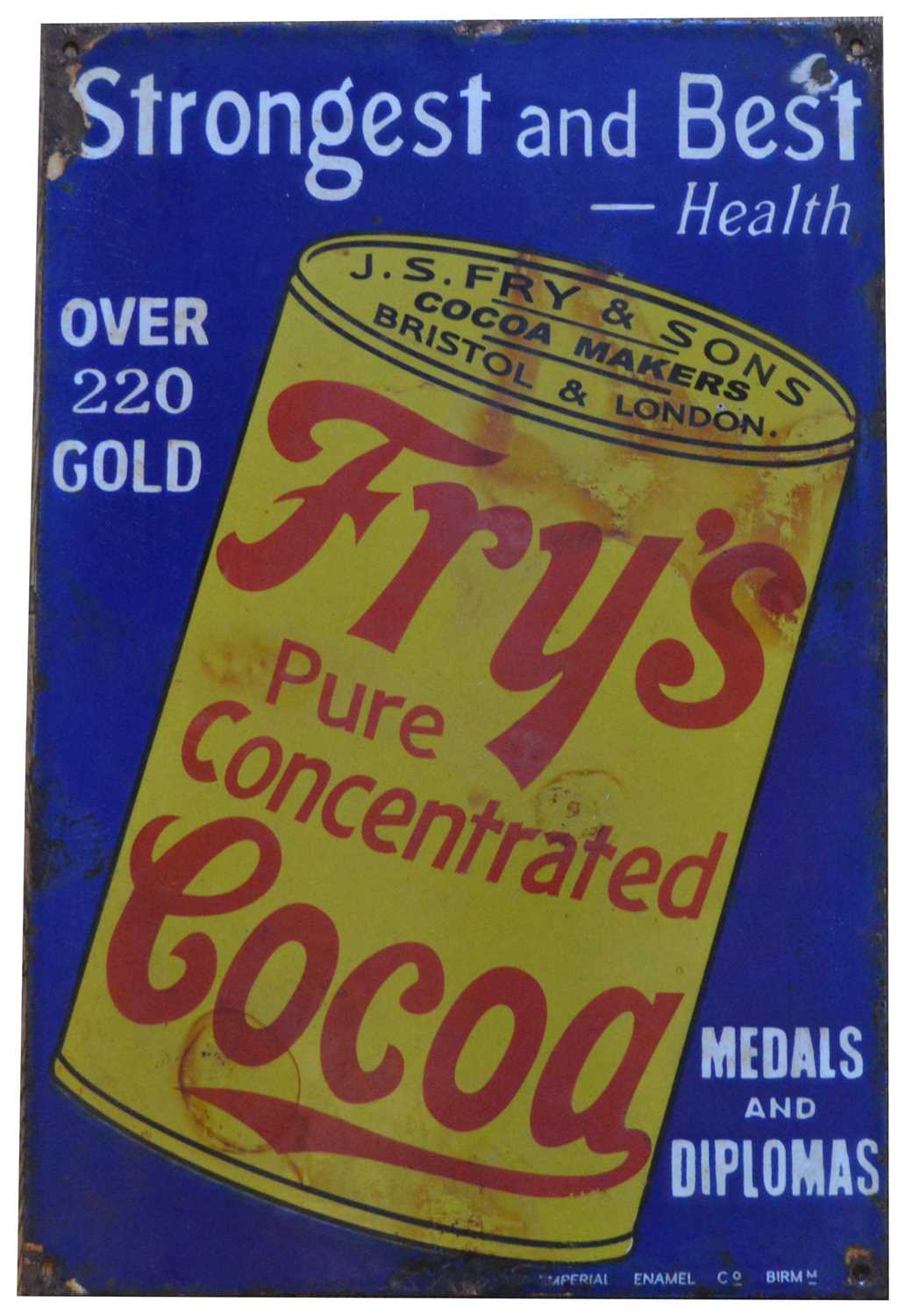 Lot 720 - Fry's Pure Concentrated Cocoa enamel advertising sign