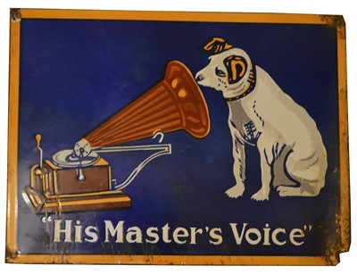 Lot 739 - His Master's Voice enamel advertising sign