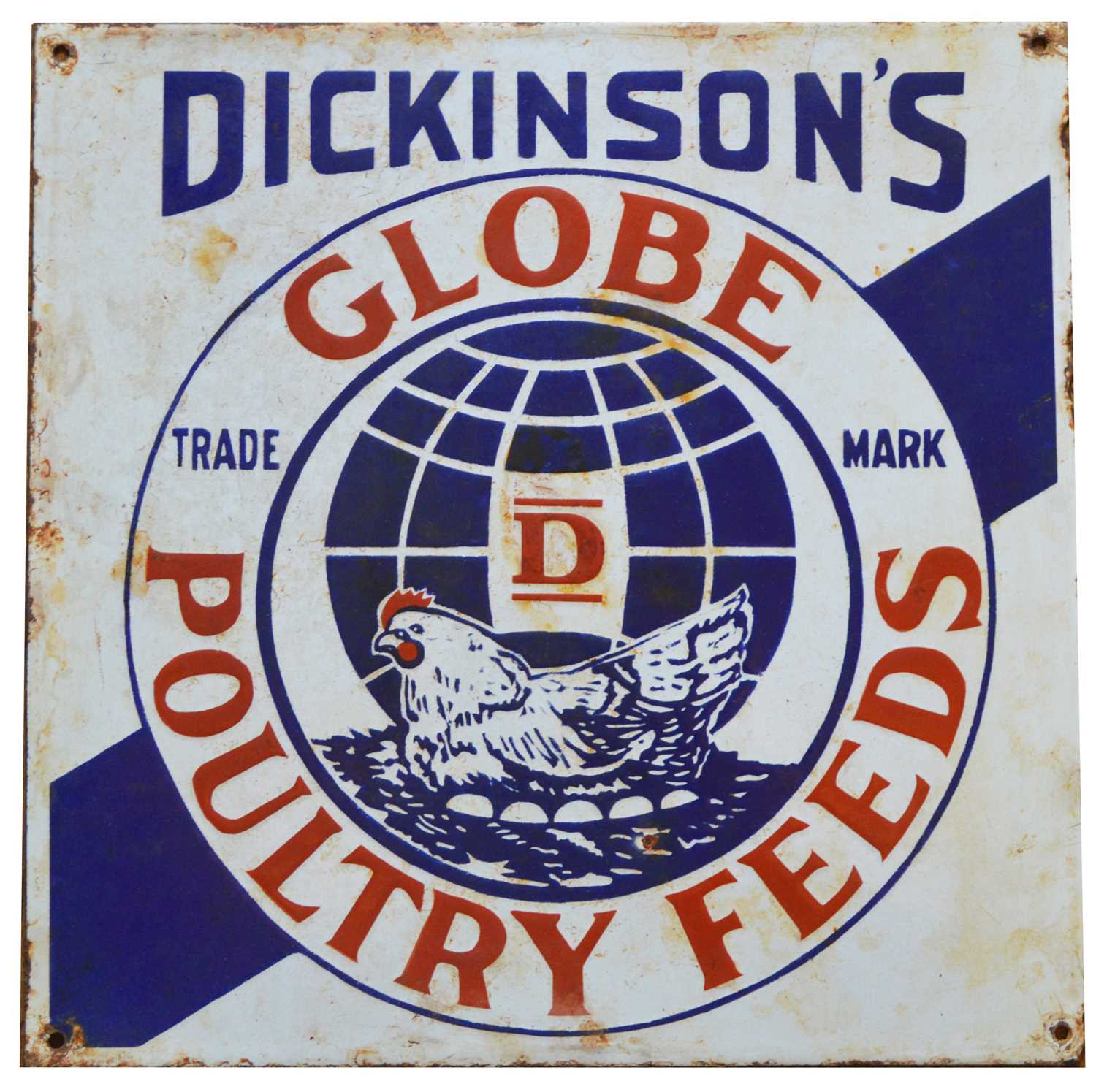 Lot 793 - Dickinson's Globe Poultry Feeds enamel advertising sign