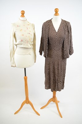Lot 1221 - A 1930s two-piece tea dress and blouse
