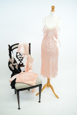 Lot 1224 - 1930s pink and black satin and lace lingerie