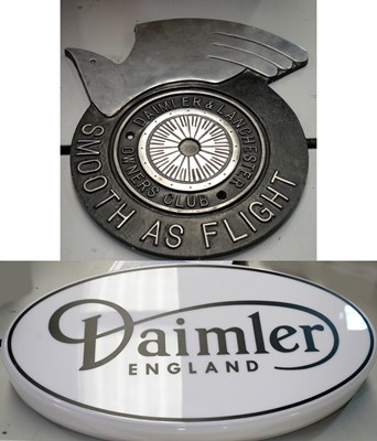 Lot 819 - Daimler & Lanchester Owner's replica display sign; and a Daimler light-up advertising sign.