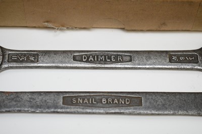 Lot 810 - Collection of Daimler 'Snail' brand spanners; and an Alvis Ltd. spanner.