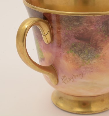 Lot 774 - Pair Royal Worcester fruit-painted cups.