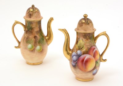Lot 775 - Pair Royal Worcester miniature fruit-painted Coffee Pots