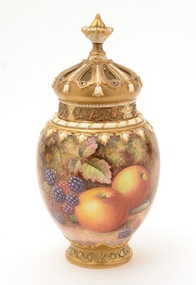 Lot 777 - Royal Worcester fruit-painted Vase and covers