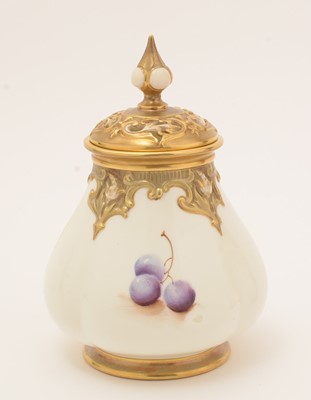 Lot 778 - Pair of Royal Worcester fruit painted vases and covers