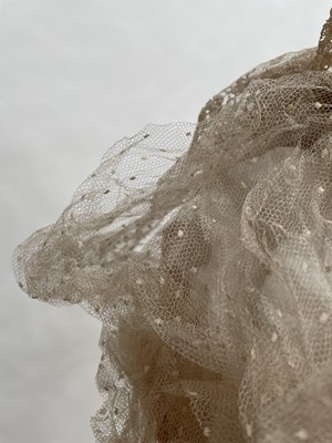 Lot 1199 - An uncommonly fine late Victorian champagne silk wedding ensemble by Heathcote and Co
