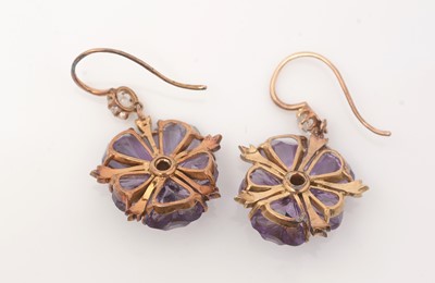 Lot 505 - A pair of Victorian amethyst and diamond floral earrings