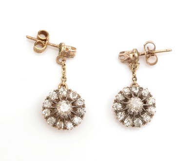Lot 510 - A pair of Victorian diamond cluster drop earrings