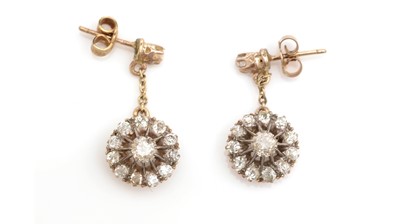 Lot 367 - A pair of Victorian diamond cluster drop earrings