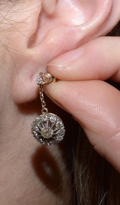 Lot 367 - A pair of Victorian diamond cluster drop earrings