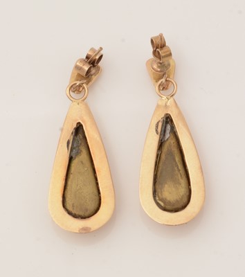 Lot 185 - A pair of micro mosaic and gold drop earrings