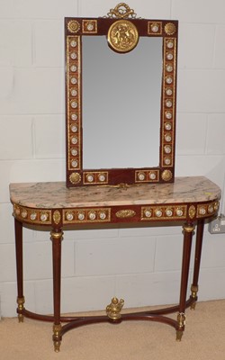 Lot 3 - A reproduction Italian style marble topped mahogany console table and matching wall mirror.