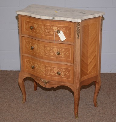 Lot 55 - A reproduction marble topped kingwood and beech miniature commode.