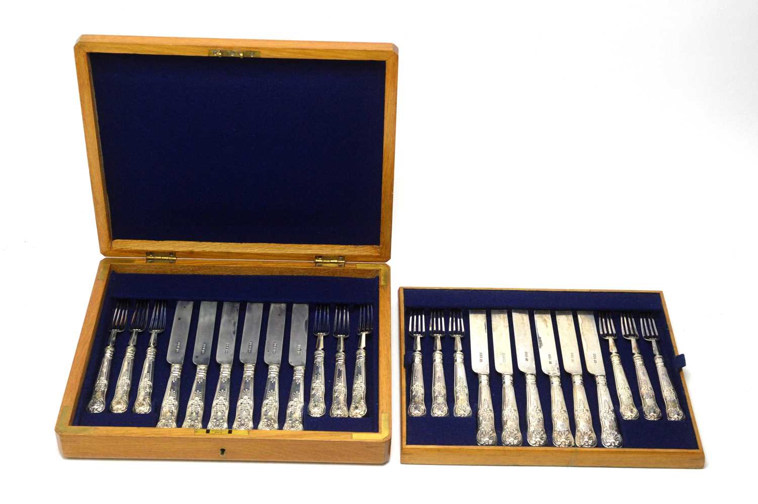 Lot 599 - A set of twelve Victorian silver fruit knives and forks, by Hamilton & Inches