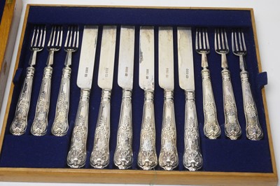 Lot 599 - A set of twelve Victorian silver fruit knives and forks, by Hamilton & Inches